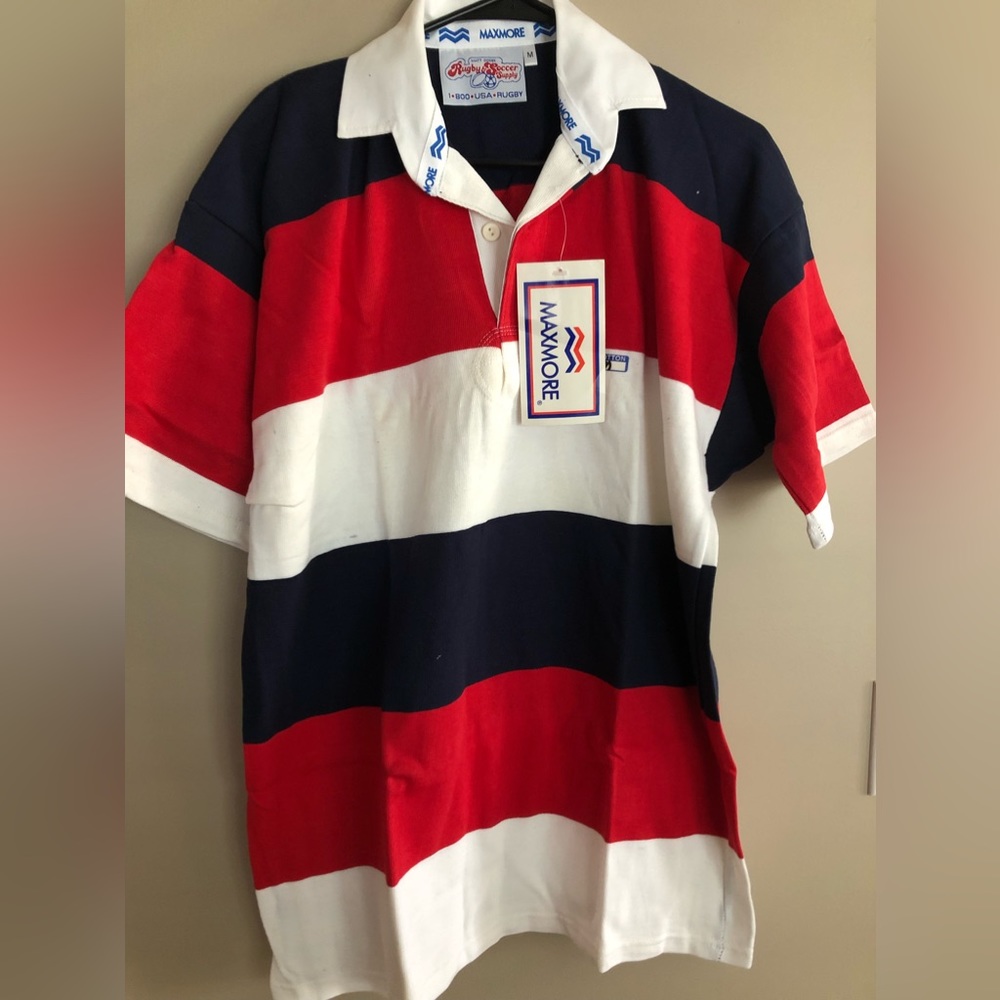 NWT  Vintage MAXMORE RUGBY Shirt  Red White Blue  42 Chest